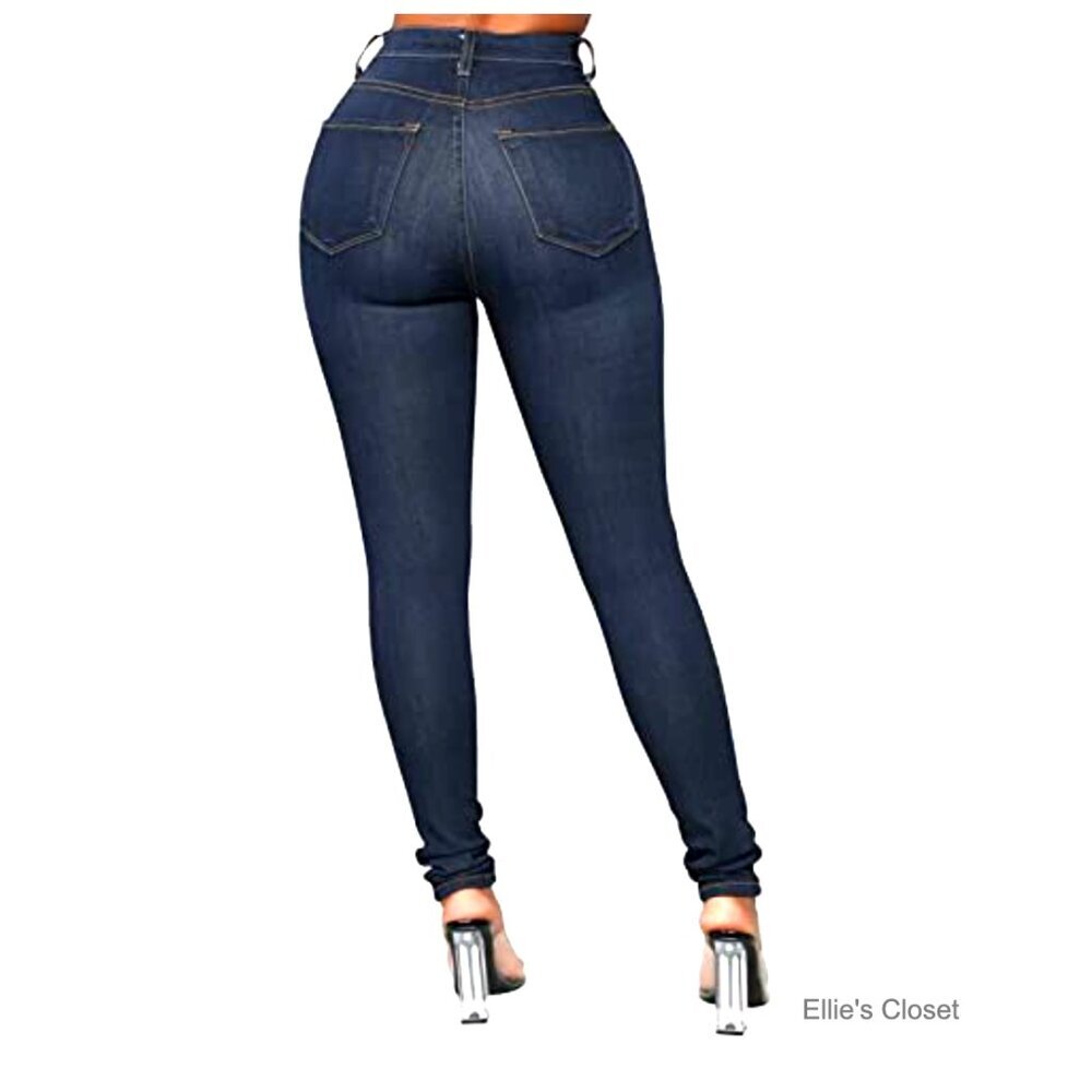 Classic High Waisted Skinny Stretch Butt Lifting Jeans Slim Fit Denim Pants - Picture 5 of 6